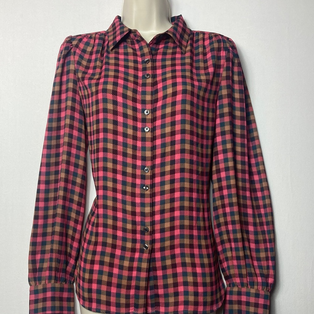🎀Classic Plaid Long-Sleeve Shirt - Pink, pleated accents $4.99 shipping
